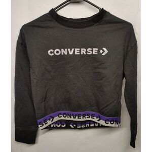 Converse Wordmark Black Crew‎ Sweat Shirt Size L 12-13yrs Girl's Crop